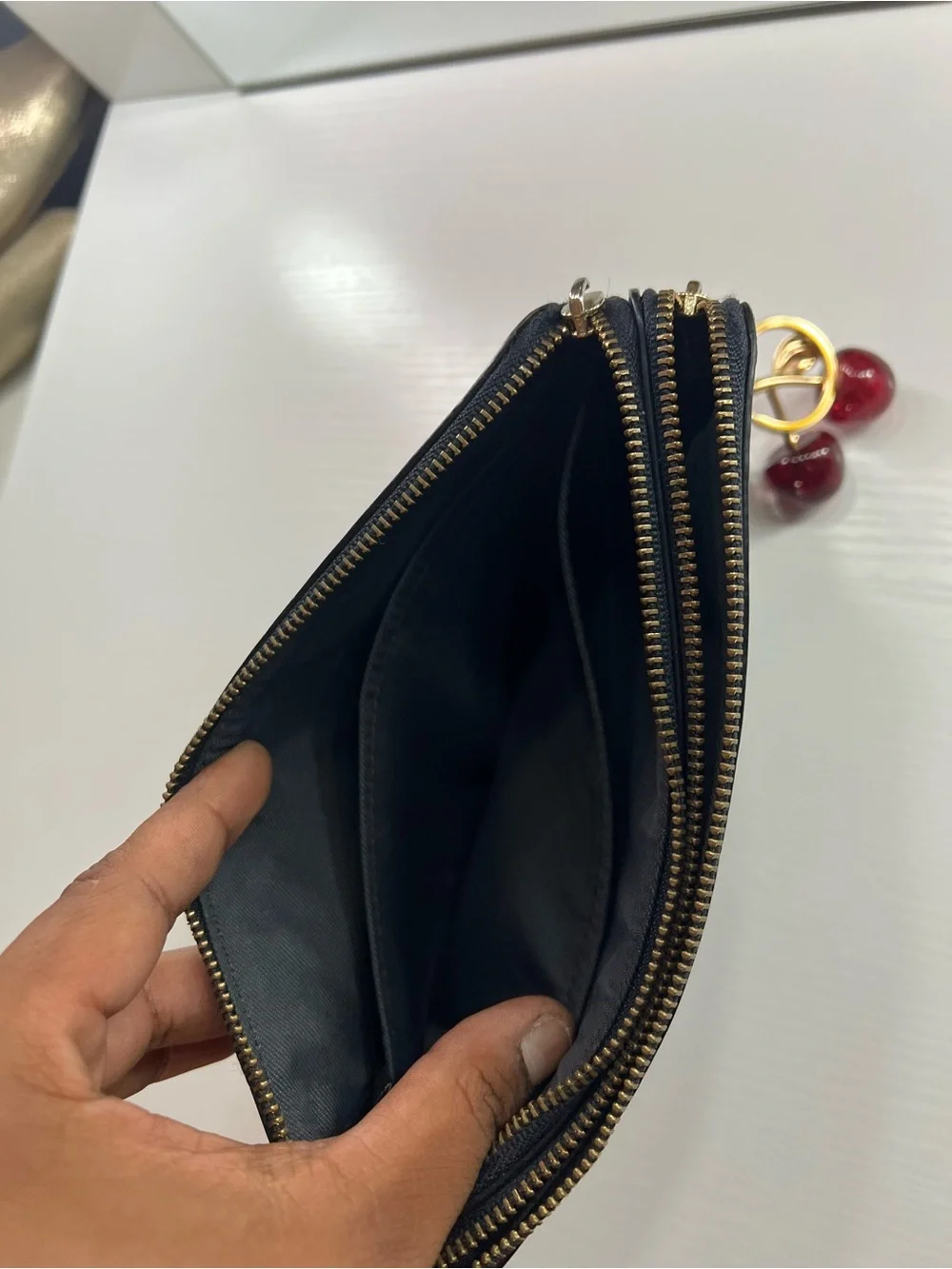 Coach Black Leather Wristlet Wallet with Cherry Charm